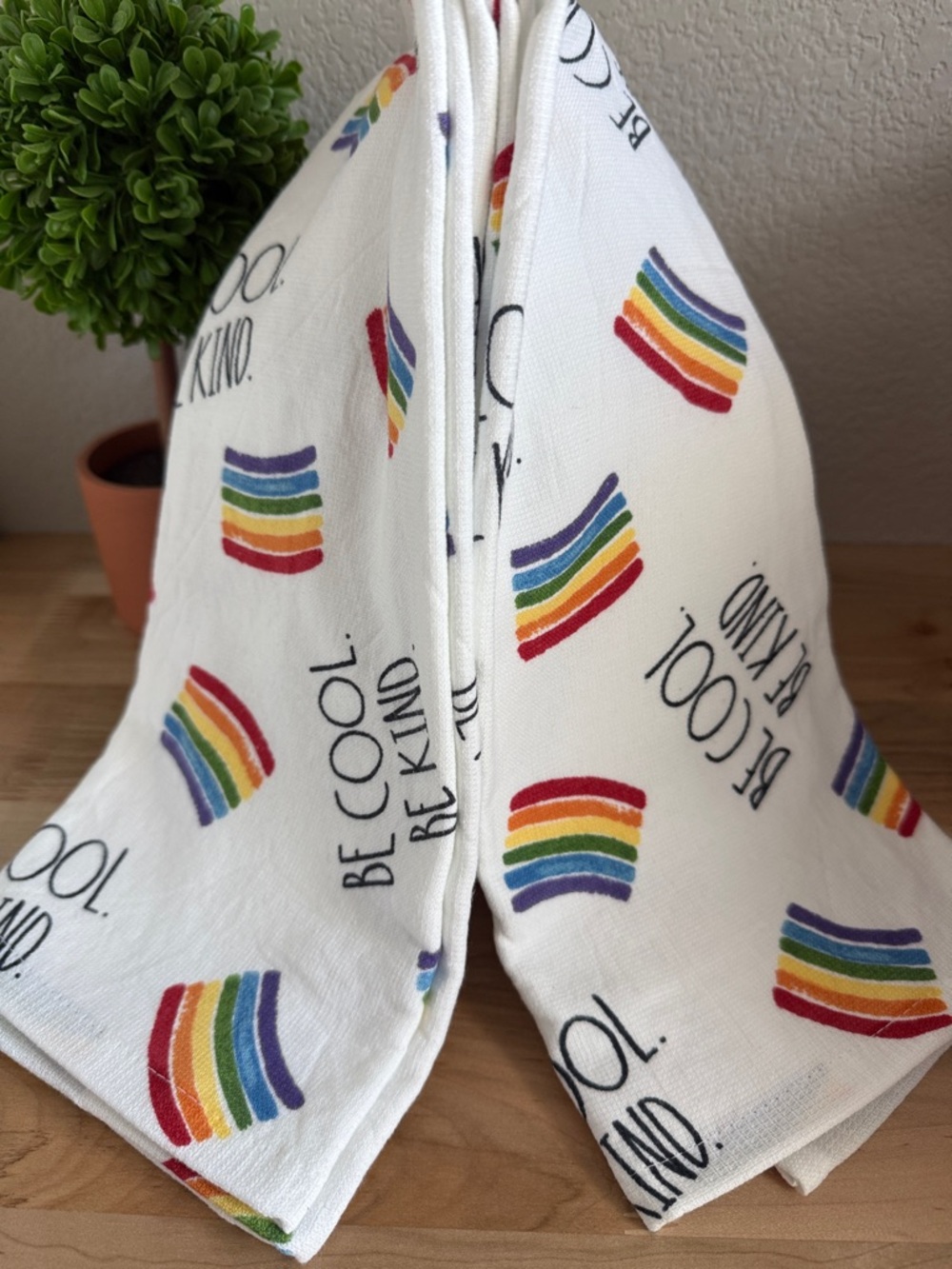 🌈 RAE DUNN BE COOL BE KIND MODERN FARMHOUSE KITCHEN TOWELS